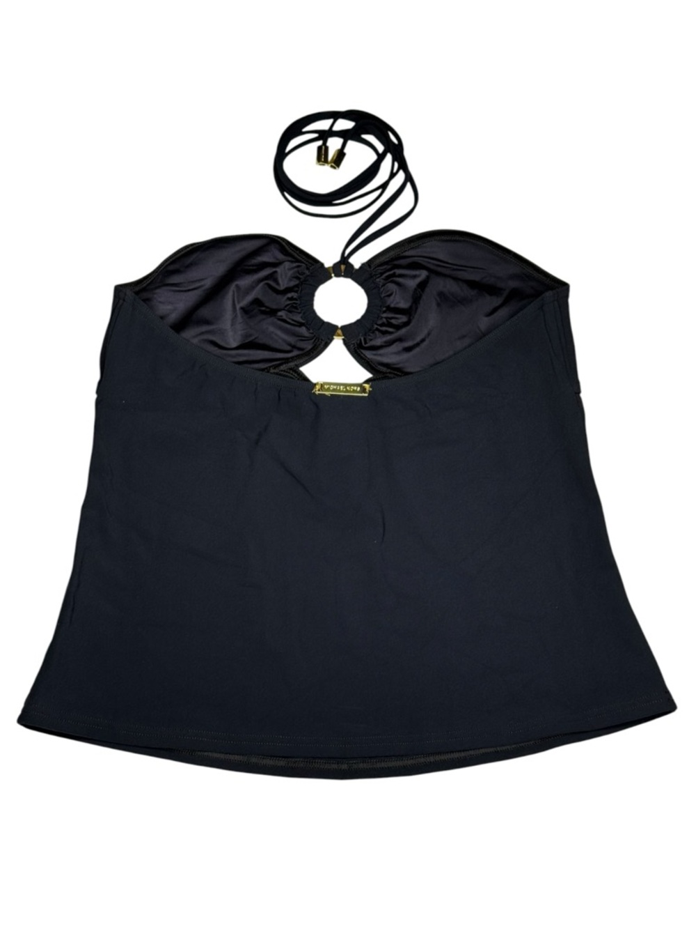 new Michael Kors 𖦹 Luxe Festival Gold Ring Halter Tankini Swim Top 𖦹 Black 𖦹 10 - Picture 5 of 16
